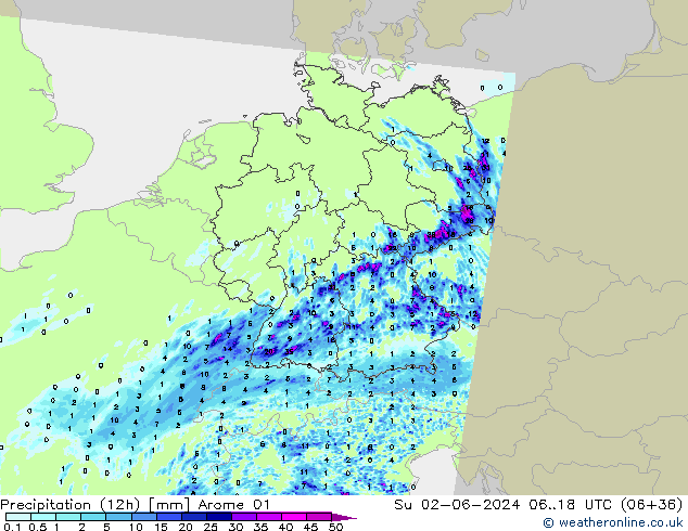 Precipitação (12h) Arome 01 Dom 02.06.2024 18 UTC