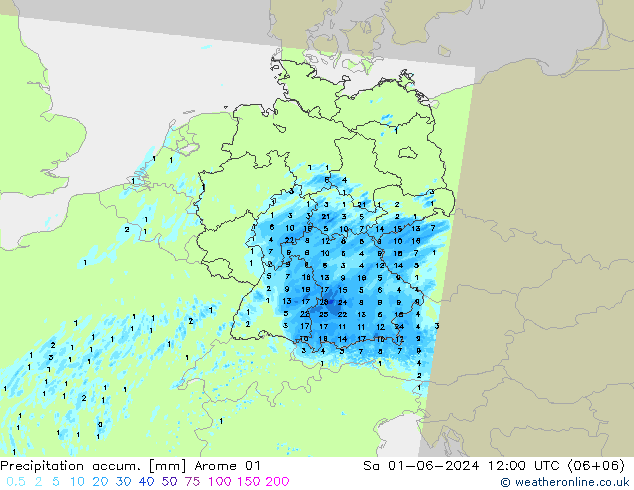 Precipitation accum. Arome 01 Sa 01.06.2024 12 UTC