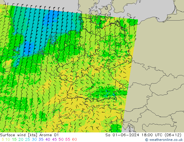 ветер 10 m Arome 01 сб 01.06.2024 18 UTC