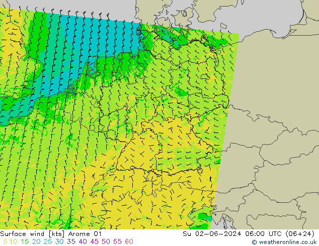 Rüzgar 10 m Arome 01 Paz 02.06.2024 06 UTC