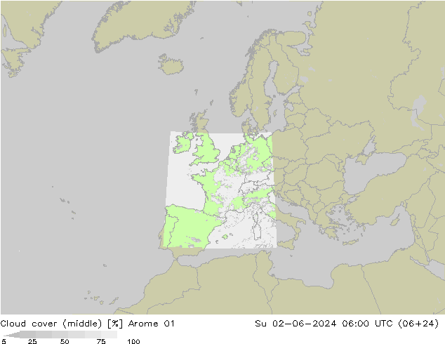 Cloud cover (middle) Arome 01 Su 02.06.2024 06 UTC