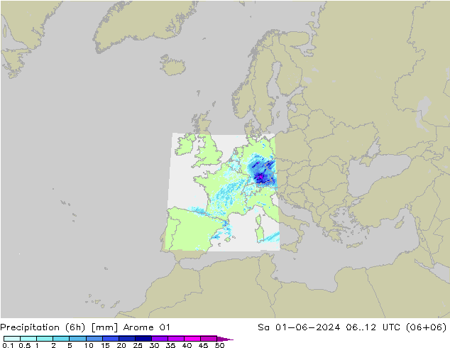 Nied. akkumuliert (6Std) Arome 01 Sa 01.06.2024 12 UTC