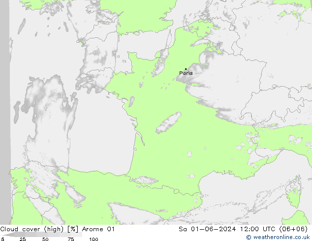 Bewolking (Hoog) Arome 01 za 01.06.2024 12 UTC