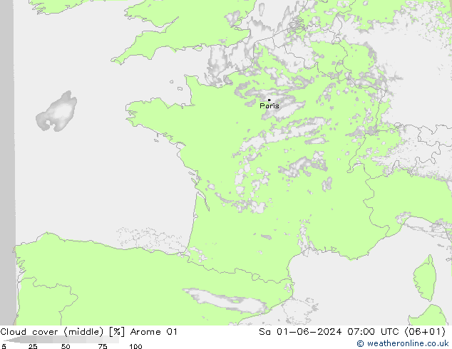 Bewolking (Middelb.) Arome 01 za 01.06.2024 07 UTC