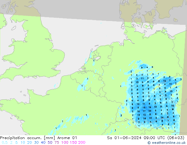 Precipitation accum. Arome 01 сб 01.06.2024 09 UTC