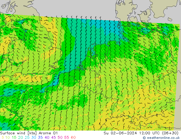 Surface wind Arome 01 Su 02.06.2024 12 UTC