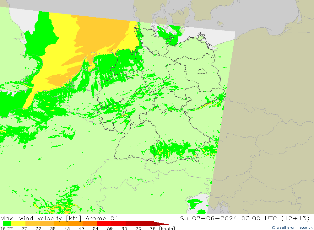 Maks. Rüzgar Hızı Arome 01 Paz 02.06.2024 03 UTC