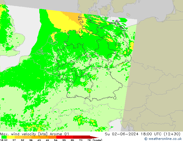 Maks. Rüzgar Hızı Arome 01 Paz 02.06.2024 18 UTC