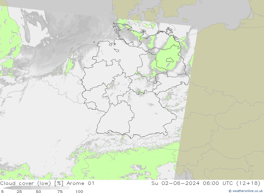 Bewolking (Laag) Arome 01 zo 02.06.2024 06 UTC