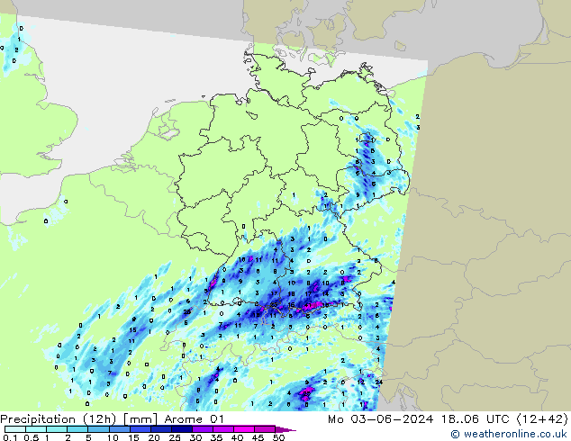 Precipitation (12h) Arome 01 Mo 03.06.2024 06 UTC