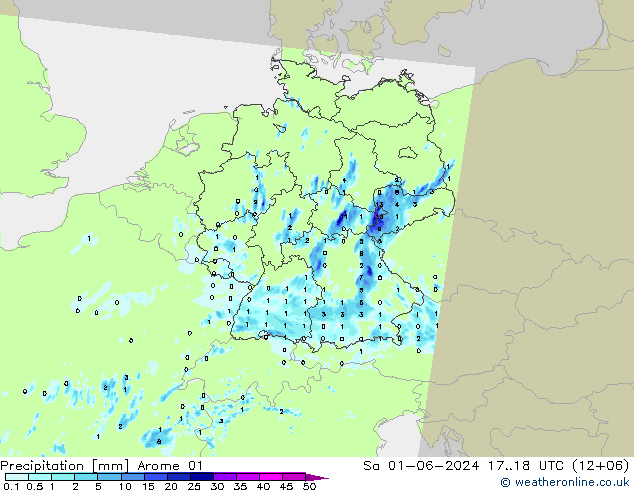 降水 Arome 01 星期六 01.06.2024 18 UTC