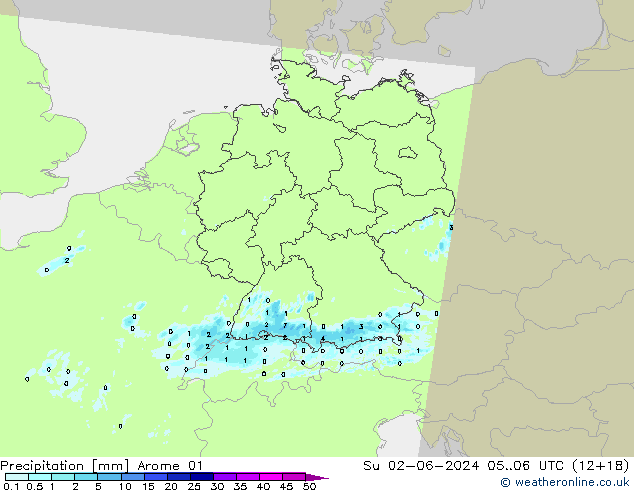 Precipitazione Arome 01 dom 02.06.2024 06 UTC