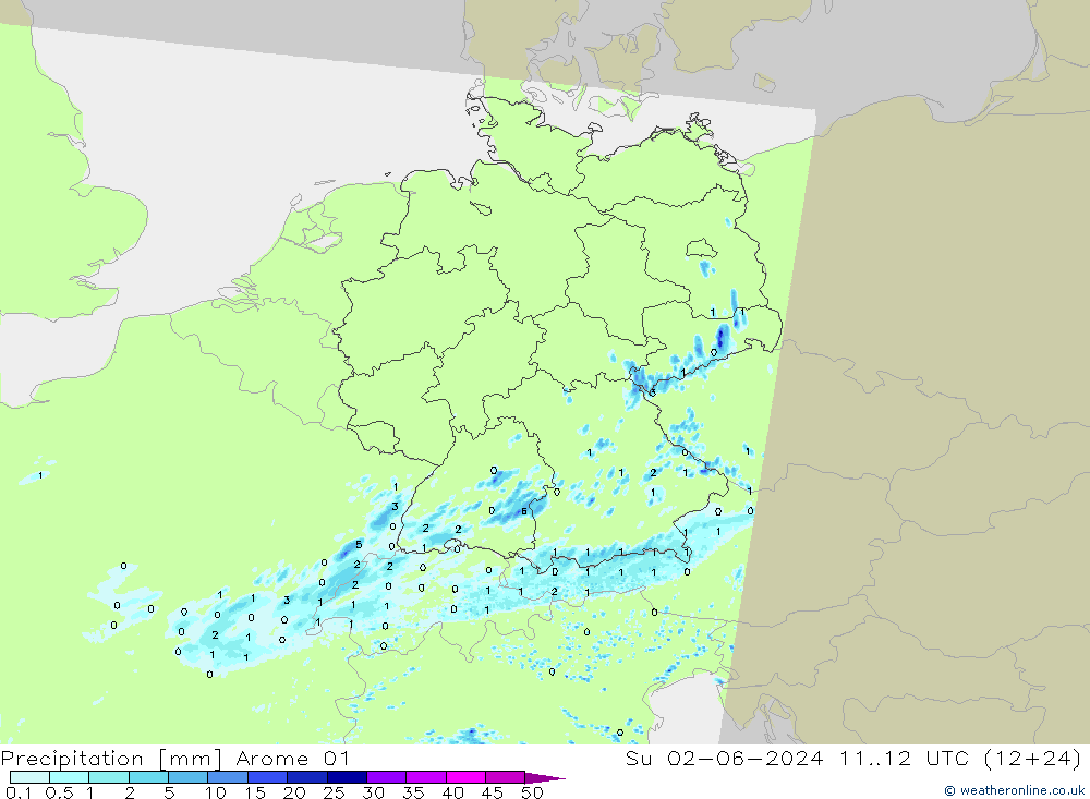 Precipitazione Arome 01 dom 02.06.2024 12 UTC