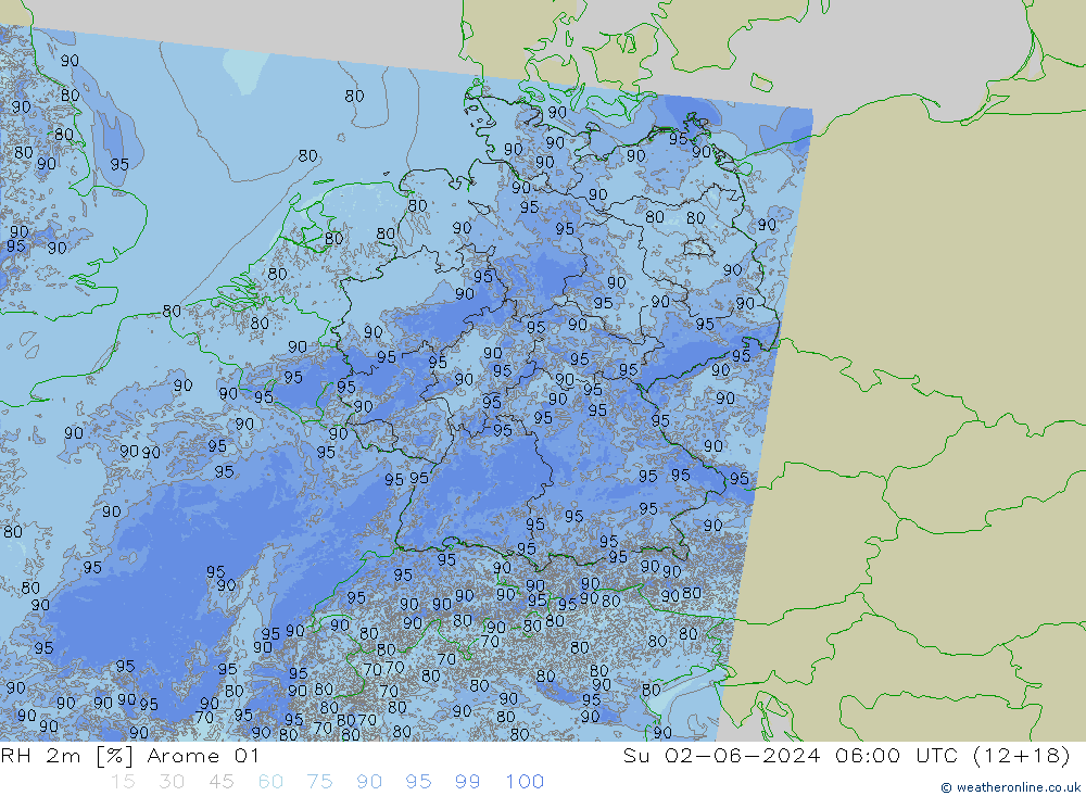 Humidité rel. 2m Arome 01 dim 02.06.2024 06 UTC