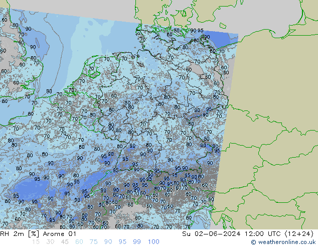 RH 2m Arome 01 Dom 02.06.2024 12 UTC