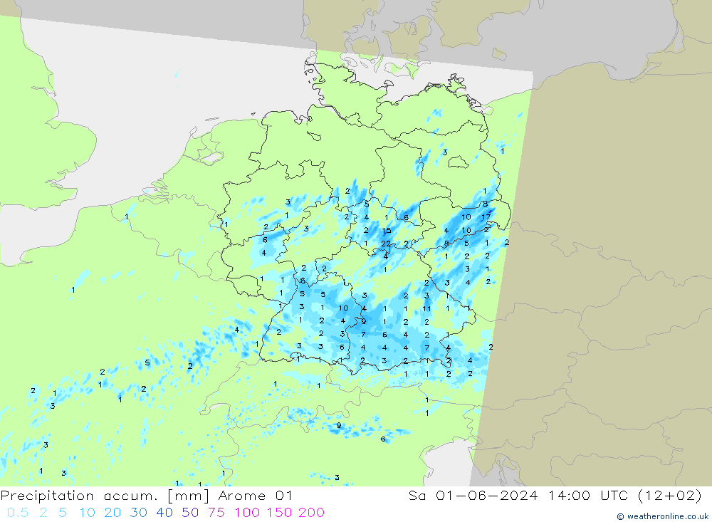 Precipitation accum. Arome 01 sab 01.06.2024 14 UTC