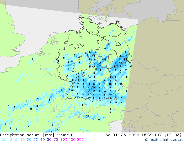Precipitation accum. Arome 01 so. 01.06.2024 15 UTC