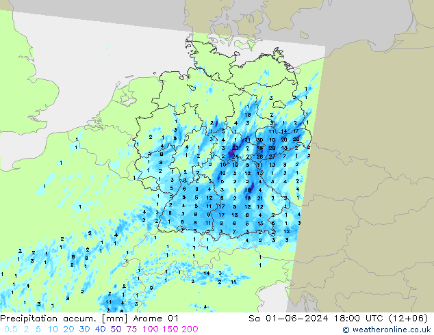 Precipitation accum. Arome 01 So 01.06.2024 18 UTC