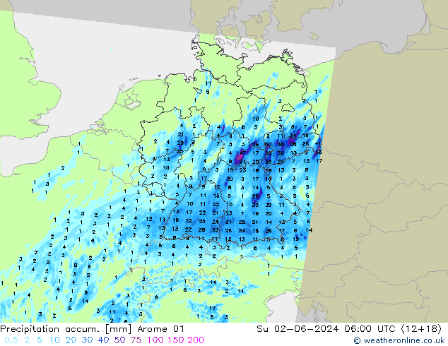 Precipitation accum. Arome 01 Вс 02.06.2024 06 UTC