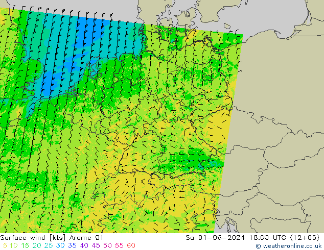 Surface wind Arome 01 So 01.06.2024 18 UTC