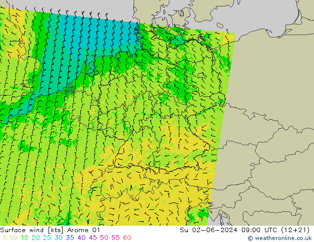 Surface wind Arome 01 Ne 02.06.2024 09 UTC