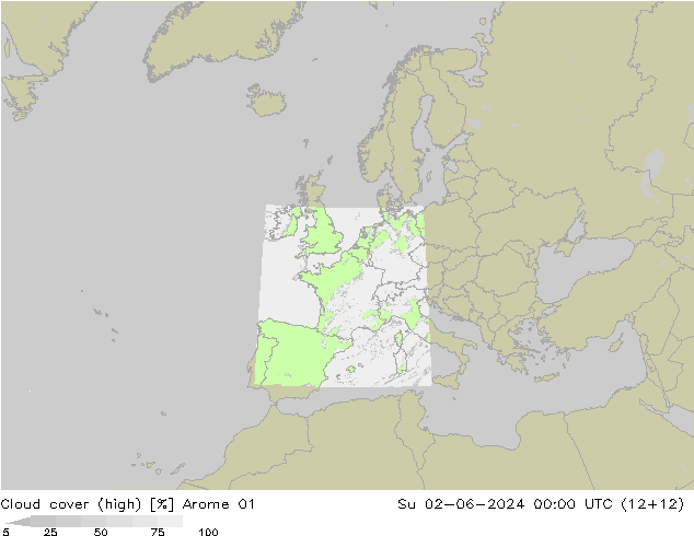 Bewolking (Hoog) Arome 01 zo 02.06.2024 00 UTC