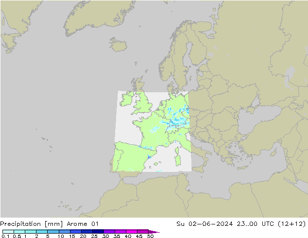 Precipitazione Arome 01 dom 02.06.2024 00 UTC