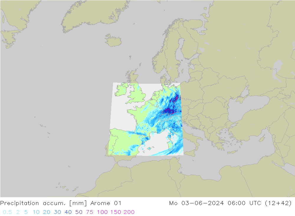 Toplam Yağış Arome 01 Pzt 03.06.2024 06 UTC