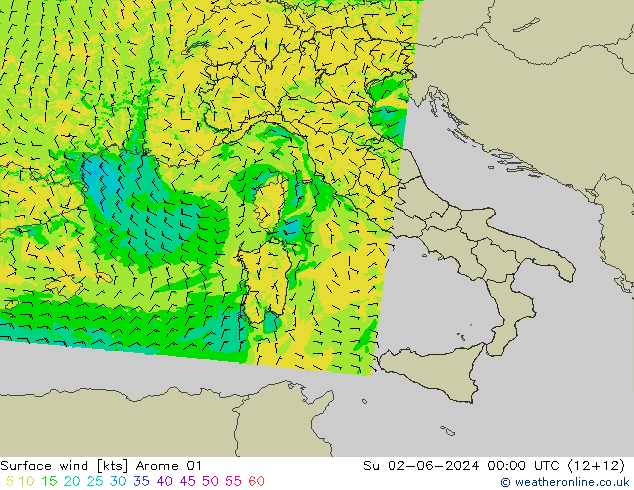 Surface wind Arome 01 Su 02.06.2024 00 UTC