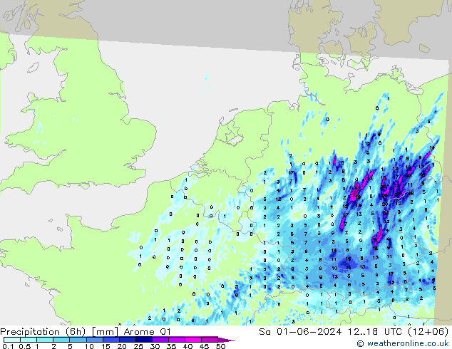 Precipitation (6h) Arome 01 So 01.06.2024 18 UTC