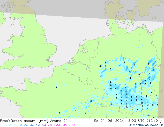 Precipitation accum. Arome 01 Sa 01.06.2024 13 UTC