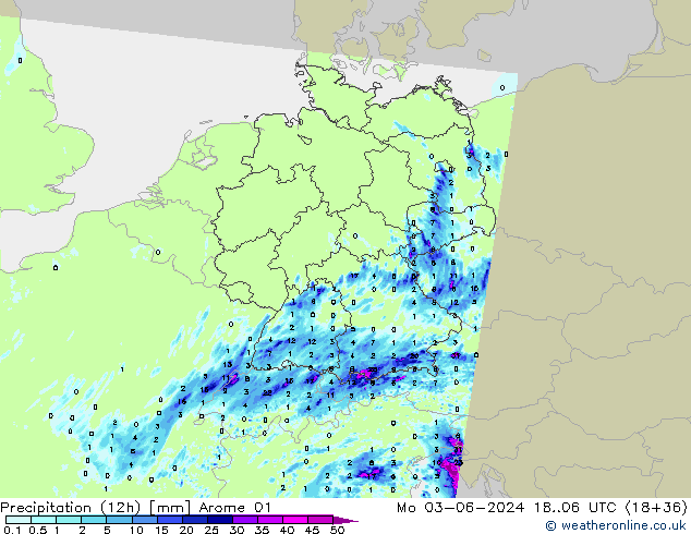 Precipitación (12h) Arome 01 lun 03.06.2024 06 UTC