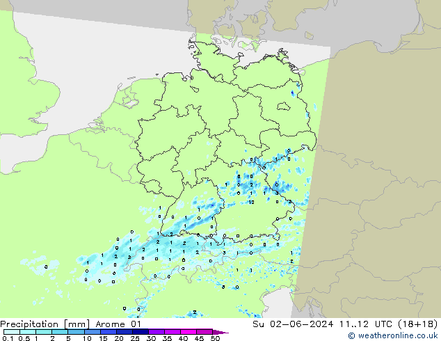 Neerslag Arome 01 zo 02.06.2024 12 UTC