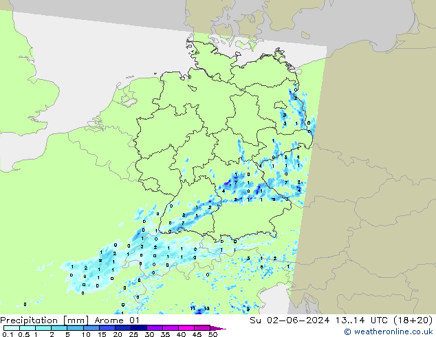 Precipitation Arome 01 Su 02.06.2024 14 UTC