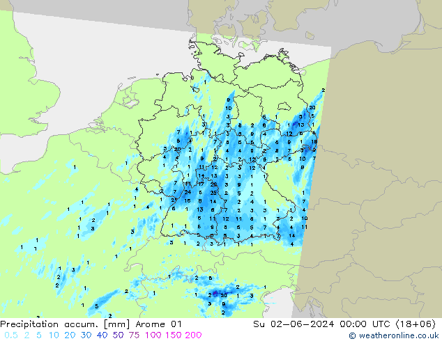 Précipitation accum. Arome 01 dim 02.06.2024 00 UTC