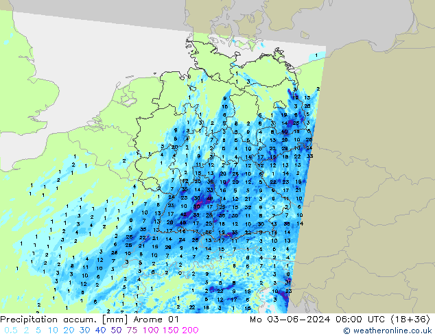 Toplam Yağış Arome 01 Pzt 03.06.2024 06 UTC