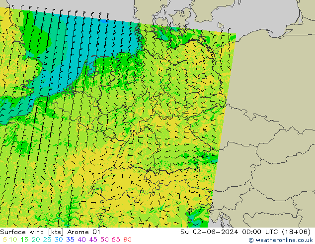 Surface wind Arome 01 Su 02.06.2024 00 UTC