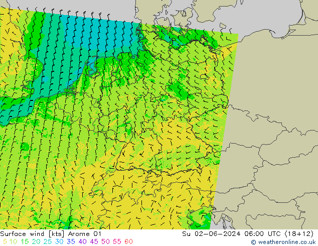 Surface wind Arome 01 Su 02.06.2024 06 UTC