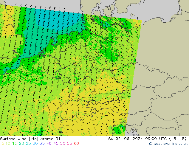Rüzgar 10 m Arome 01 Paz 02.06.2024 09 UTC