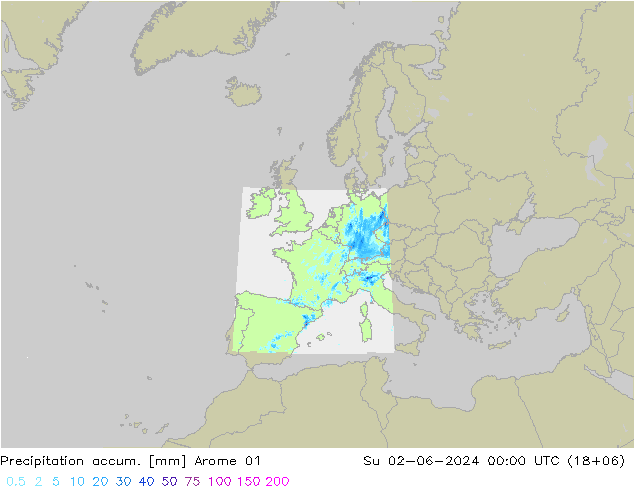 Precipitation accum. Arome 01 Вс 02.06.2024 00 UTC