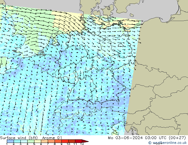 ве�Bе�@ 10 m (bft) Arome 01 пн 03.06.2024 03 UTC