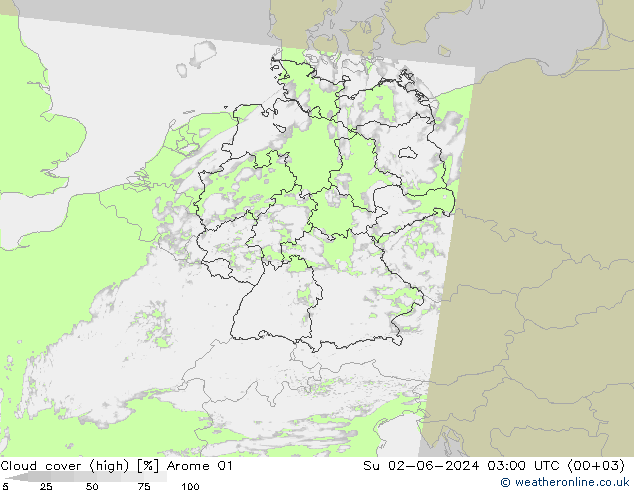 Bewolking (Hoog) Arome 01 zo 02.06.2024 03 UTC