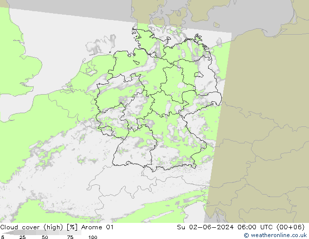 Nuages (élevé) Arome 01 dim 02.06.2024 06 UTC