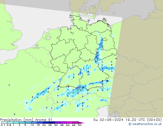 Precipitation Arome 01 Su 02.06.2024 20 UTC