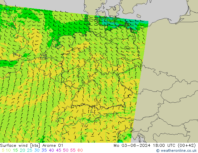 Wind 10 m Arome 01 ma 03.06.2024 18 UTC