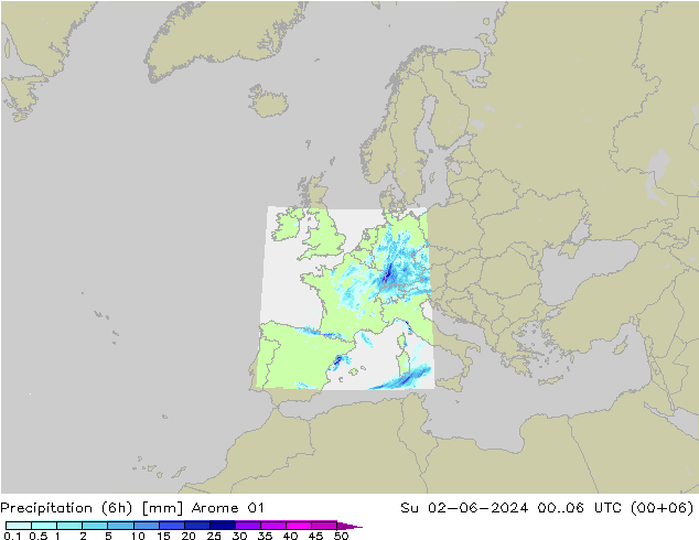 Precipitation (6h) Arome 01 Ne 02.06.2024 06 UTC