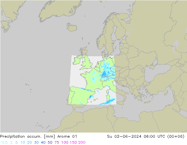 Precipitation accum. Arome 01 Вс 02.06.2024 06 UTC