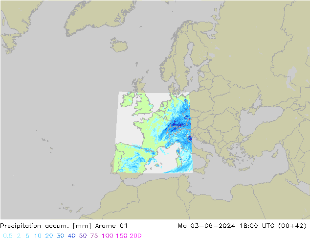 Precipitation accum. Arome 01 Po 03.06.2024 18 UTC