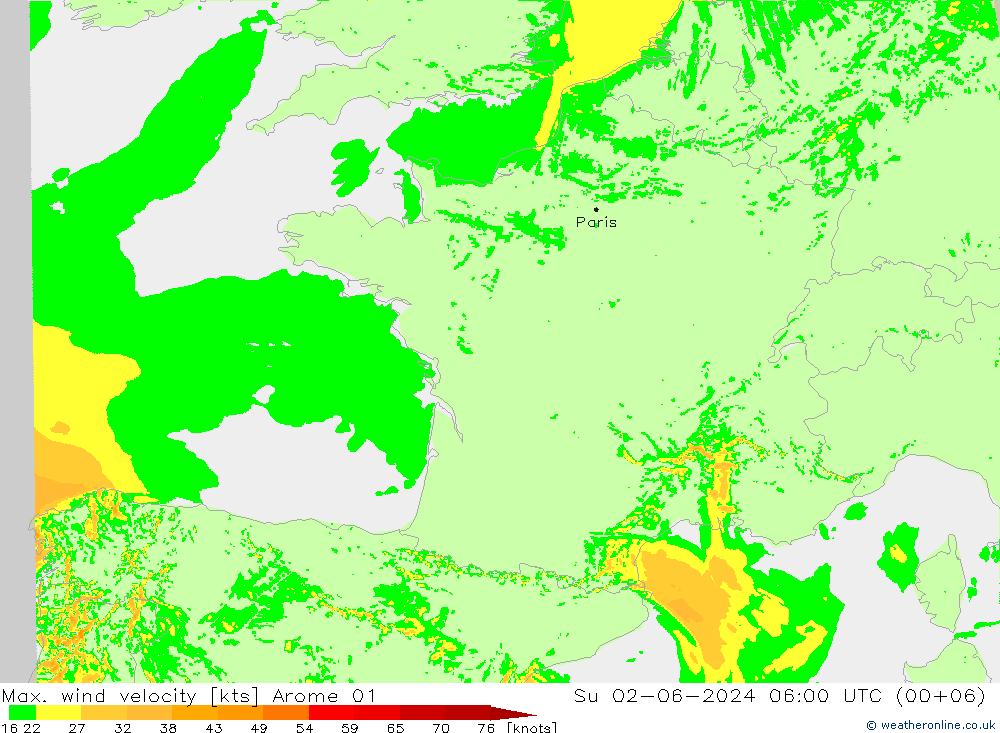 Max. wind velocity Arome 01 Su 02.06.2024 06 UTC