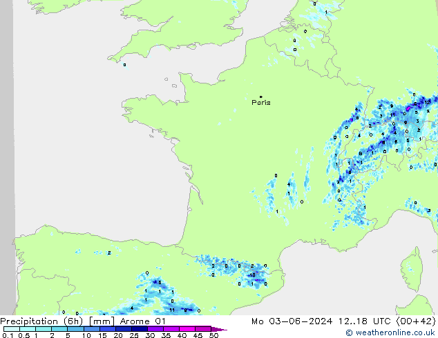 Yağış (6h) Arome 01 Pzt 03.06.2024 18 UTC